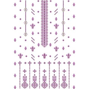 Traditional Geometric Dress Embroidery Design with Ornamental Placket, Hanging Motifs, and Ethnic Buti Pattern