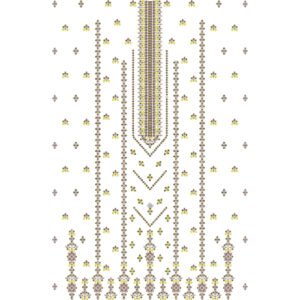 Luxury Geometric Dress Embroidery Design with Ornamental Placket, Scattered Butis, and Vertical Decorative Borders