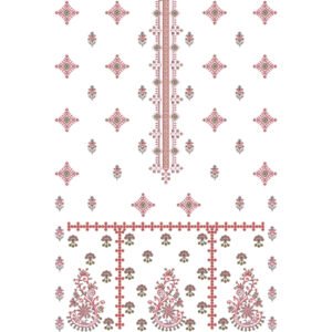 Traditional Paisley Dress Embroidery Design with Geometric Butis, Ornamental Placket, and Floral Panel Motifs