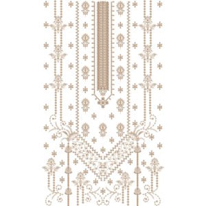 Luxury Ornamental Dress Embroidery Design with Intricate Placket, Floral Scrollwork, and Ethnic Motifs