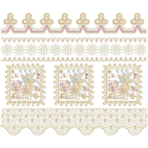 Elegant Floral Border Lace Embroidery Design with Ornamental Panels for Machine Embroidery