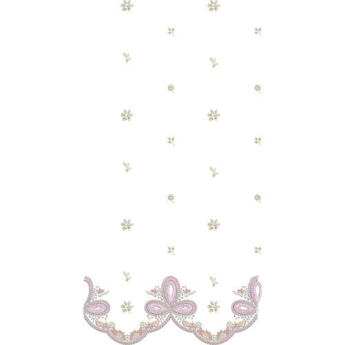 Elegant Paisley Border Lace Embroidery Design with Scattered Floral Motifs for Machine Embroidery