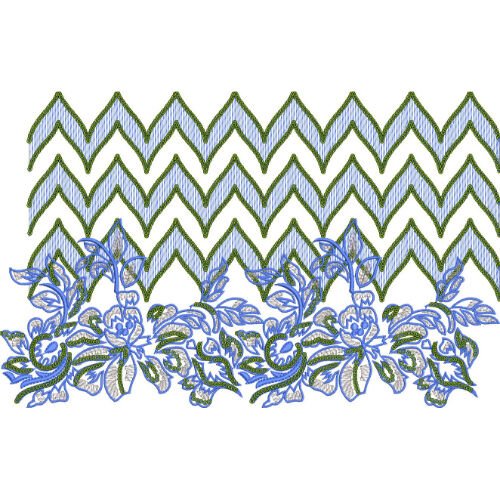 Elegant Floral Border Lace Embroidery Design with Chevron Pattern for Machine Embroidery
