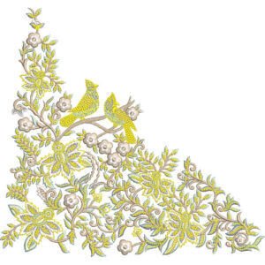 Elegant Corner Floral Lace Embroidery Design with Birds and Ornamental Vines for Machine Embroidery