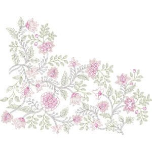 Elegant Floral Corner Lace Embroidery Design with Delicate Botanical Vines for Machine Embroidery
