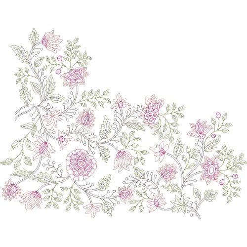 Elegant Floral Corner Lace Embroidery Design with Delicate Botanical Vines for Machine Embroidery
