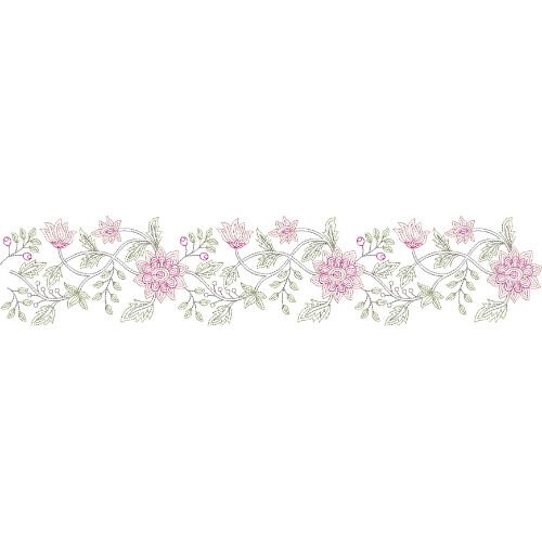 Elegant Floral Vine Border Lace Embroidery Design with Blooming Botanical Motifs for Machine Embroidery