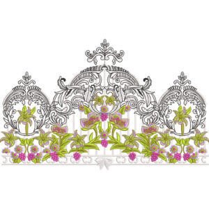 Luxury Floral Ornamental Lace Embroidery Design with Royal Arch Border for Machine Embroidery
