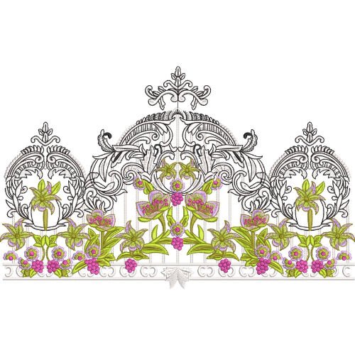 Luxury Floral Ornamental Lace Embroidery Design with Royal Arch Border for Machine Embroidery