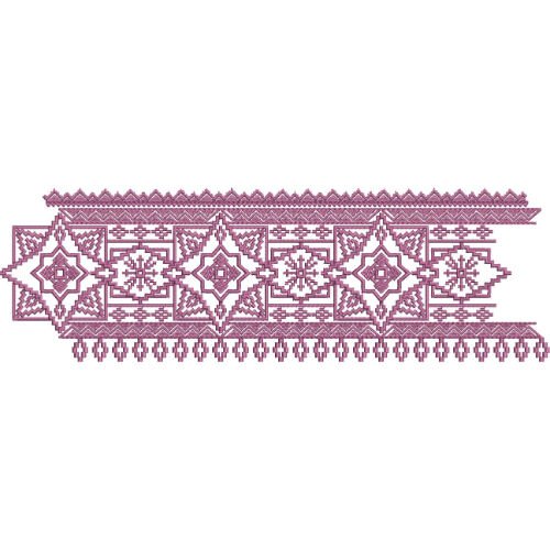 Elegant Geometric Lace Embroidery Border Design with Ornamental Diamond Pattern