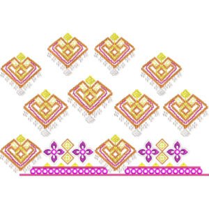Geometric Diamond Motif Lace Embroidery Design with Decorative Floral Border