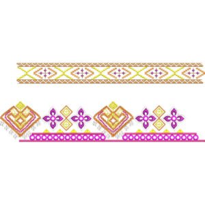 Geometric Floral Lace Embroidery Border Design with Decorative Diamond Motifs