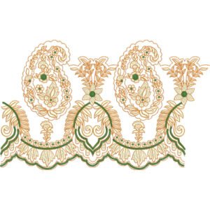 Elegant Paisley Floral Lace Embroidery Border Design with Scalloped Detailing