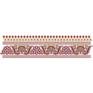 Ornamental Floral Lace Embroidery Border Design with Decorative Paisley Motifs
