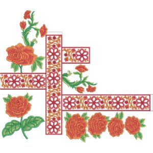 Elegant Rose Floral Lace Embroidery Border Design with Decorative Ribbon Motifs