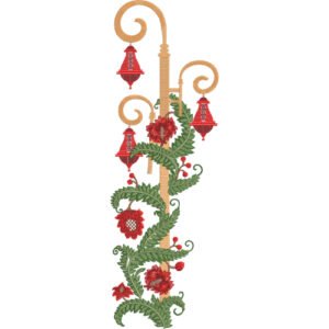 Elegant Floral Lantern Lace Embroidery Design with Decorative Vine Motifs