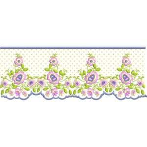Elegant Floral Lattice Lace Embroidery Border Design with Scalloped Edging