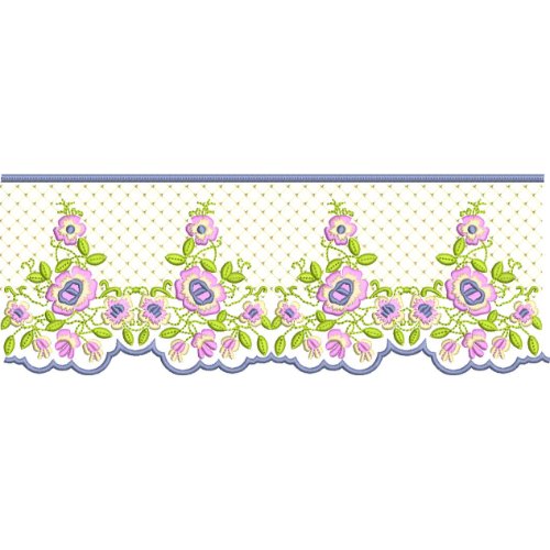 Elegant Floral Lattice Lace Embroidery Border Design with Scalloped Edging