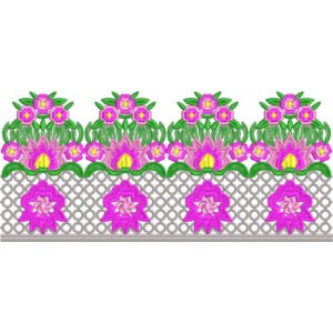 Elegant Floral Lattice Lace Embroidery Border Design with Decorative Lotus Motifs