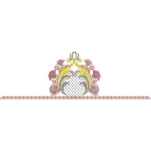 Elegant Royal Floral Rose Scrollwork Mesh Medallion Decorative Border Lace Embroidery Design