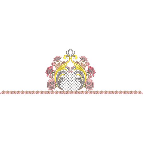Elegant Royal Floral Rose Scrollwork Mesh Medallion Decorative Border Lace Embroidery Design