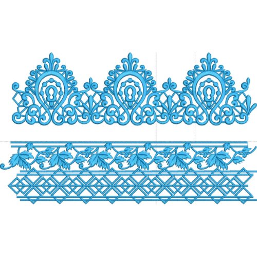 Elegant Ornamental Floral Medallion Vine Geometric Repeating Border Lace Embroidery Design