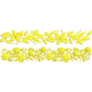 Elegant Floral Leafy Vine Rose Bouquet Repeating Decorative Border Lace Embroidery Design