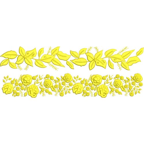Elegant Floral Leafy Vine Rose Bouquet Repeating Decorative Border Lace Embroidery Design