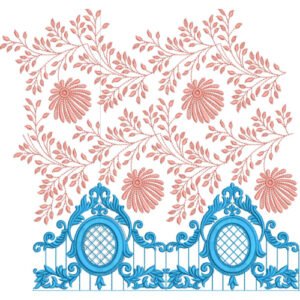 Elegant Botanical Leafy Vine Floral Medallion Ornamental Border Lace Embroidery Design