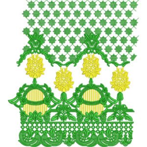 Elegant Floral Medallion Geometric Mesh Ornamental Repeating Border Lace Embroidery Design