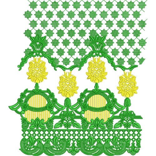 Elegant Floral Medallion Geometric Mesh Ornamental Repeating Border Lace Embroidery Design
