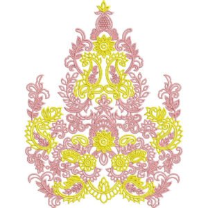 Elegant Royal Paisley Floral Scrollwork Symmetrical Ornamental Lace Embroidery Design