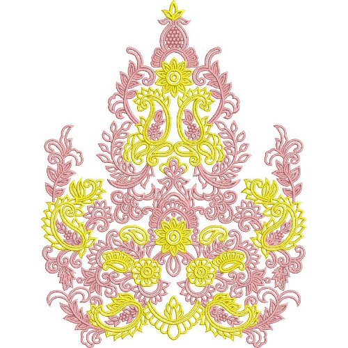 Elegant Royal Paisley Floral Scrollwork Symmetrical Ornamental Lace Embroidery Design