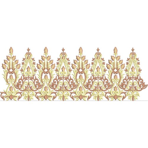 Elegant Royal Floral Scrollwork Leaf Motif Repeating Ornamental Border Lace Embroidery Design