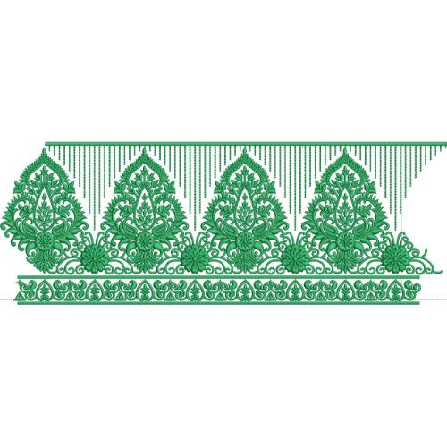 Elegant Floral Teardrop Scrollwork Fringe Repeating Ornamental Border Lace Embroidery Design