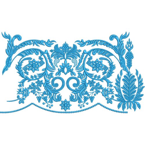 Elegant Symmetrical Floral Vine Scrollwork Botanical Ornamental Border Lace Embroidery Design