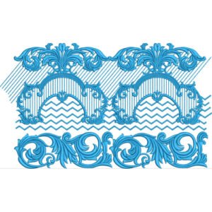 Elegant Ornamental Floral Scrollwork Geometric Wave Repeating Border Lace Embroidery Design