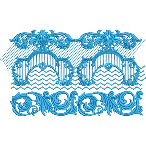 Elegant Ornamental Floral Scrollwork Geometric Wave Repeating Border Lace Embroidery Design