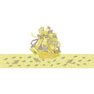 Elegant Sailing Ship Ocean Wave Scenic Decorative Border Lace Embroidery Design