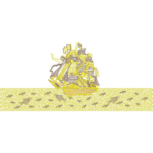 Elegant Sailing Ship Ocean Wave Scenic Decorative Border Lace Embroidery Design