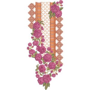 Elegant Rose Floral Border Embroidery Design | Geometric Side Panel Machine Embroidery Pattern