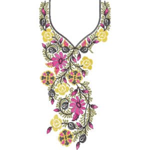 Elegant Asymmetrical Floral Neck Embroidery Design | Botanical Cascade Machine Embroidery Pattern