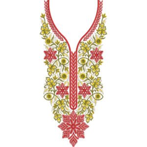 Elegant Floral V-Neck Embroidery Design | Botanical Vine Machine Embroidery Pattern
