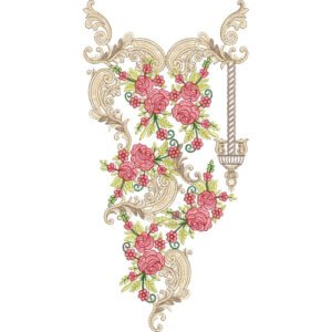 Elegant Rose Baroque Embroidery Design | Ornamental Floral Machine Embroidery Pattern