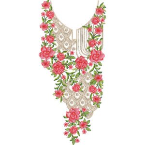Elegant Rose Lace Neck Embroidery Design | Vintage Floral Cascade Machine Embroidery Pattern