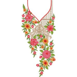 Elegant Floral V-Neck Embroidery Design | Vintage Botanical Machine Embroidery Pattern