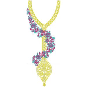 Elegant Floral V-Neck Embroidery Design | Ornamental Vine Machine Embroidery Pattern