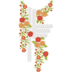 Elegant Floral Asymmetrical Neck Embroidery Design | Rose Vine Machine Embroidery Pattern