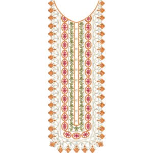 Elegant Geometric Long Neck Embroidery Design | Traditional Border Machine Embroidery Pattern