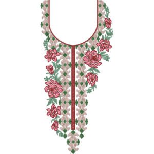 Elegant Rose U-Neck Embroidery Design | Geometric Floral Machine Embroidery Pattern